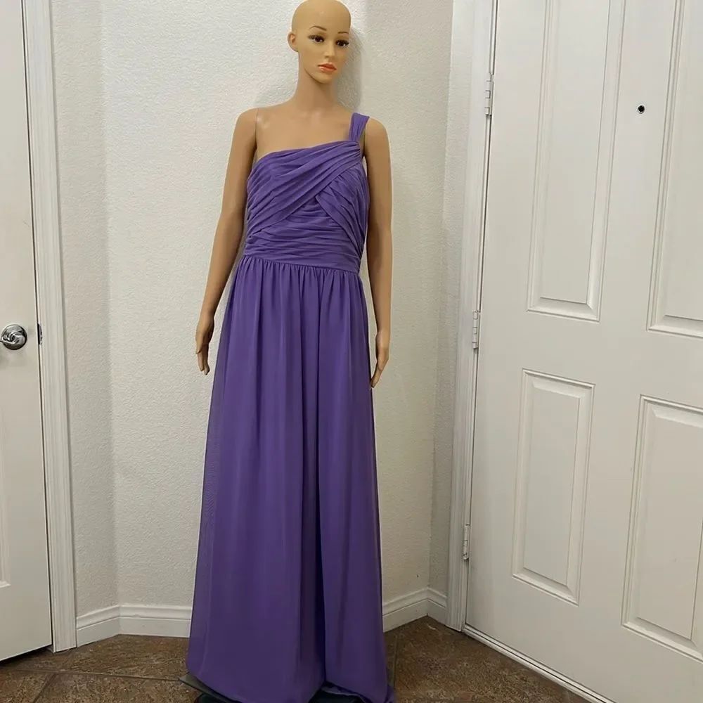 Alfredo Angelo Dress Sz 10 Slimming Ruched One Shoulder Maxi Purple Lavender